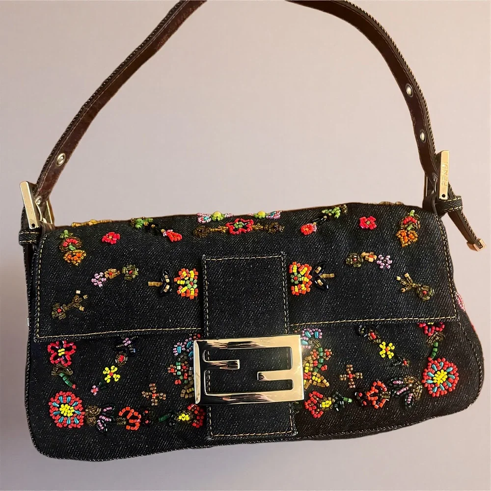 Fendi Denim Beaded Baguette - Picture 3 of 13